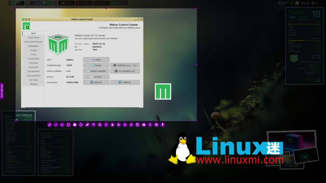 Mabox Linux 25.12 桌面概览
