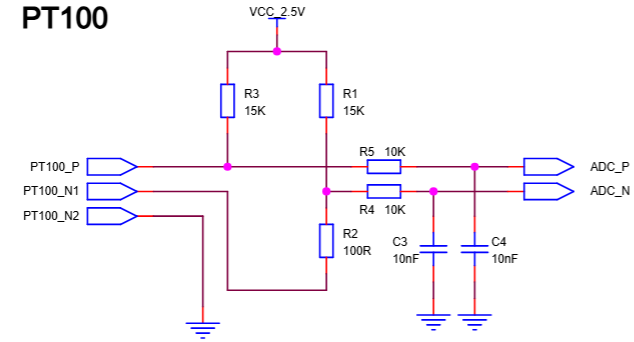 三线制PT100惠斯通电桥测量电路