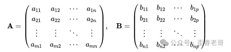 矩阵A为m行n列，矩阵B为n行p列
