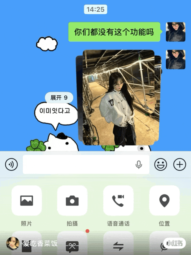 聊天界面截图：折叠显示的图片组，带有“展开”按钮