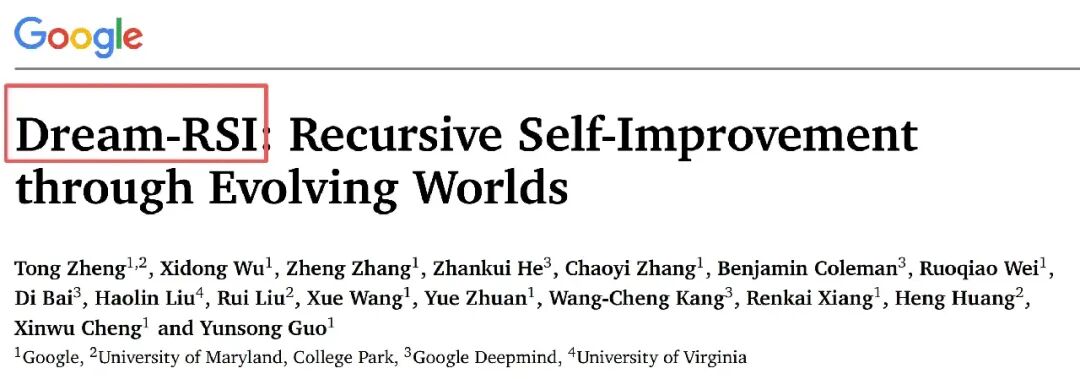 Dream-RSI 论文标题页：Recursive Self-Improvement through Evolving Worlds