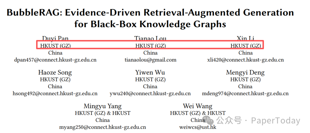 BubbleRAG论文标题页与作者信息
