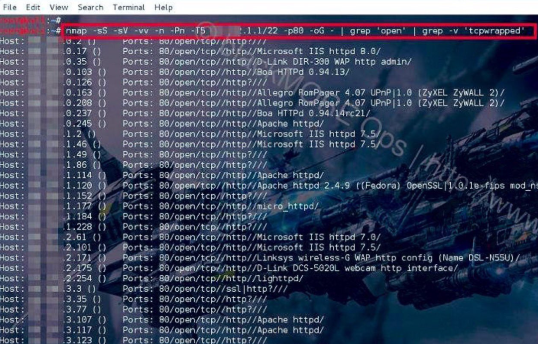 Nmap扫描开放80端口结果示例