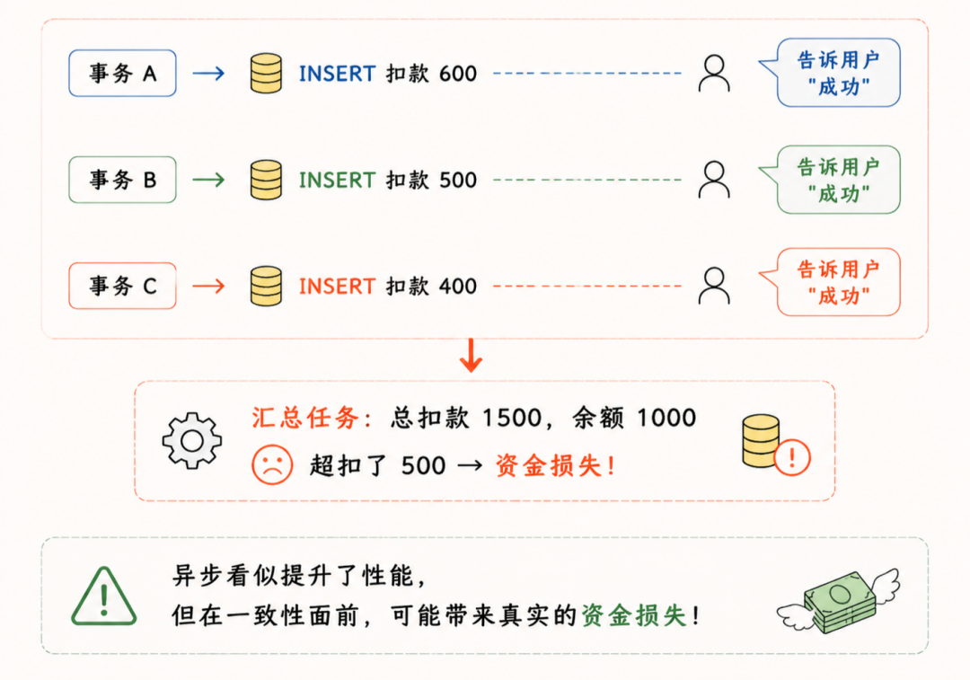 异步扣款导致超扣资金损失示意图