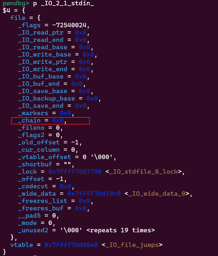 打印_IO_2_1_stdin_结构，_chain字段为NULL