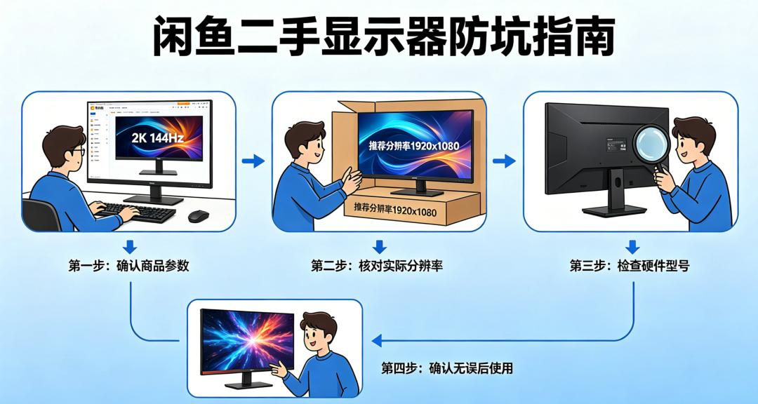 闲鱼二手显示器防坑指南流程图