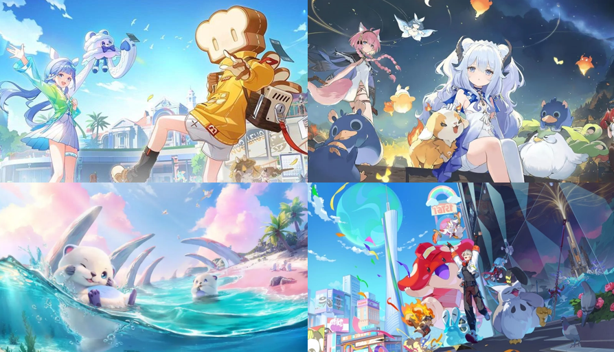 多款在研二次元风格捉宠游戏的角色群像宣传图