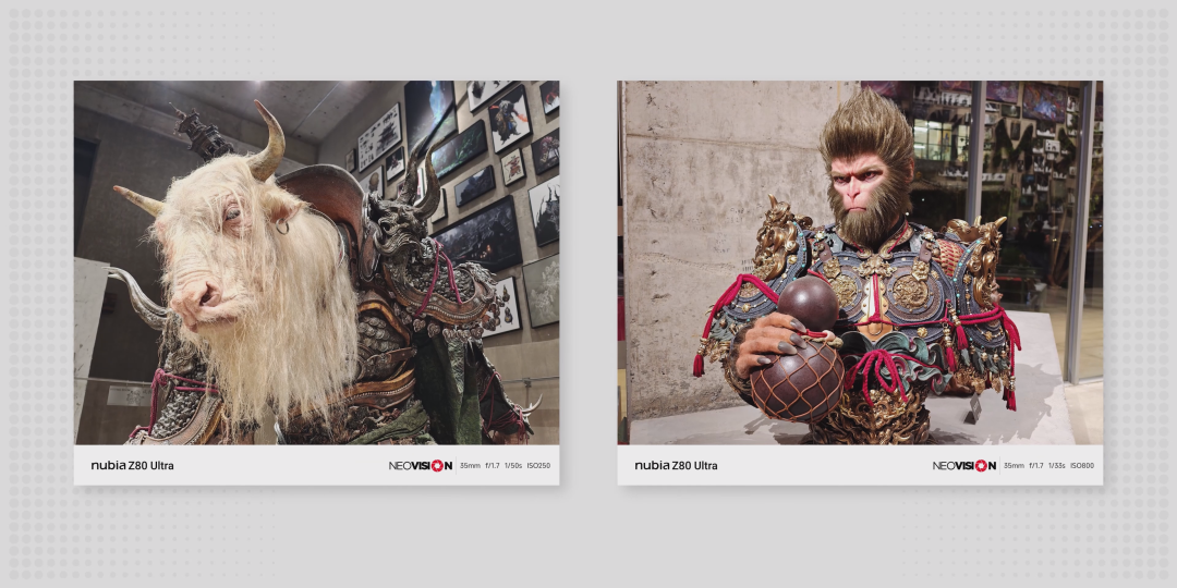 努比亚Z80 Ultra拍摄的牦牛雕塑与孙悟空人偶样张