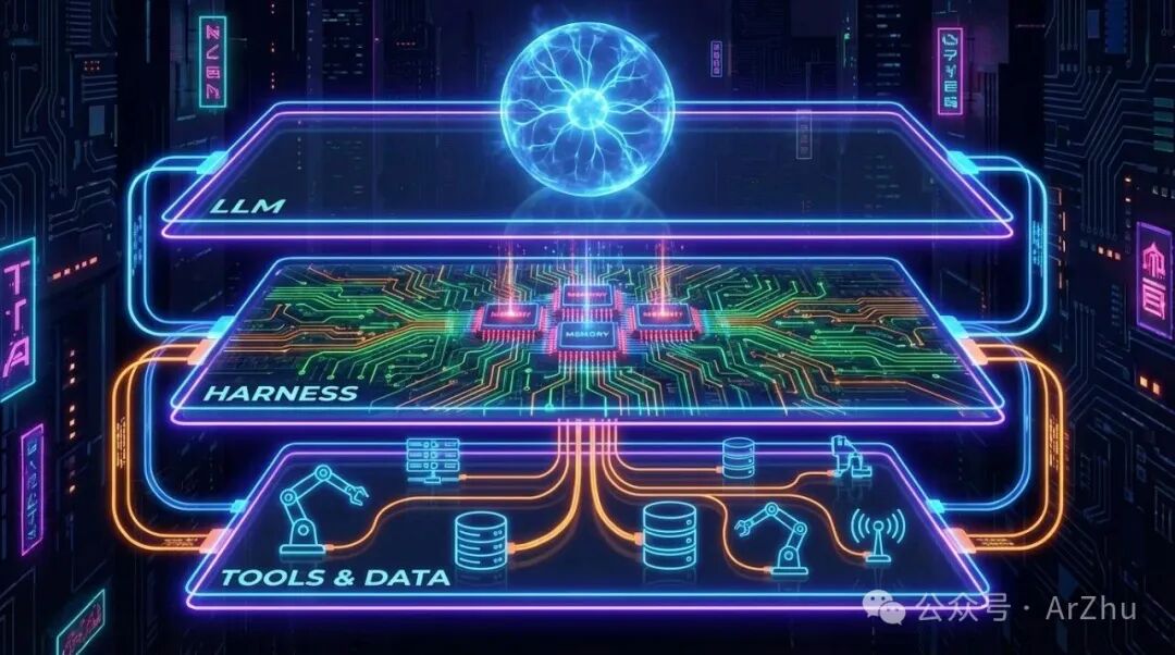 三层架构的 Agent Harness 与记忆系统示意图