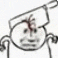 卡通人物被刀砍中，表情痛苦夸张