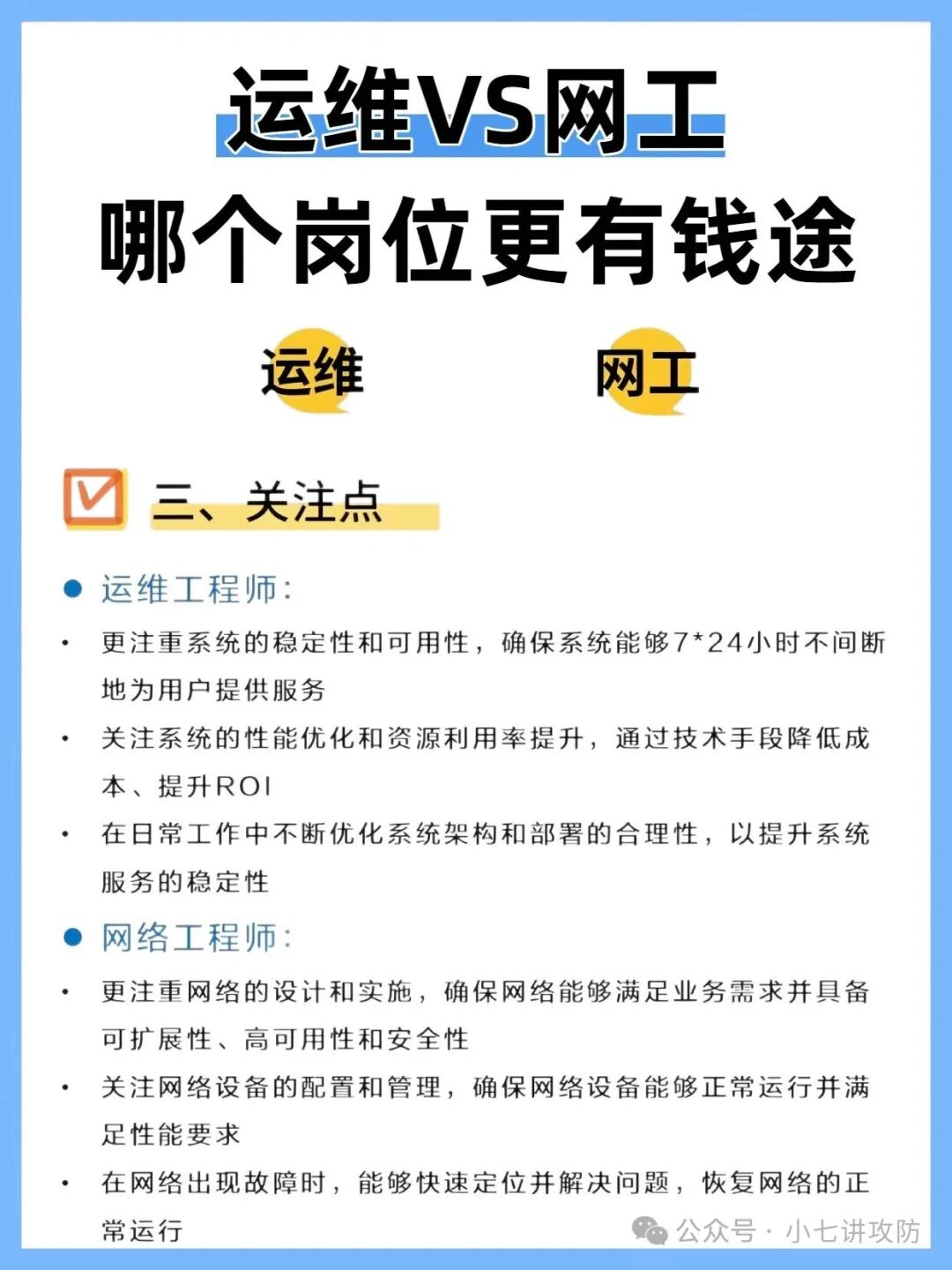 运维与网工工作关注点对比图