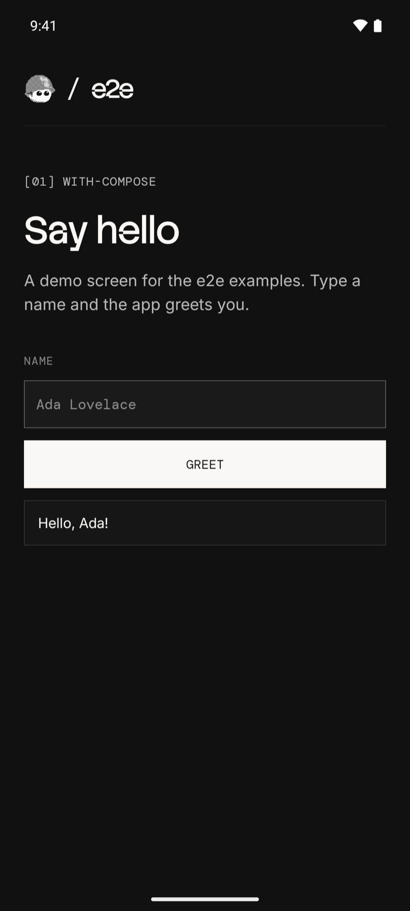 e2e Jetpack Compose 示例运行界面