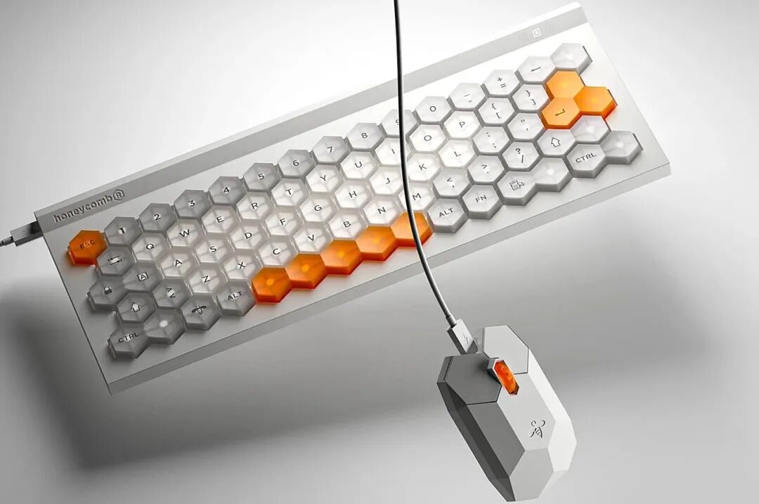 蜂窝状六边形按键键盘与配套鼠标