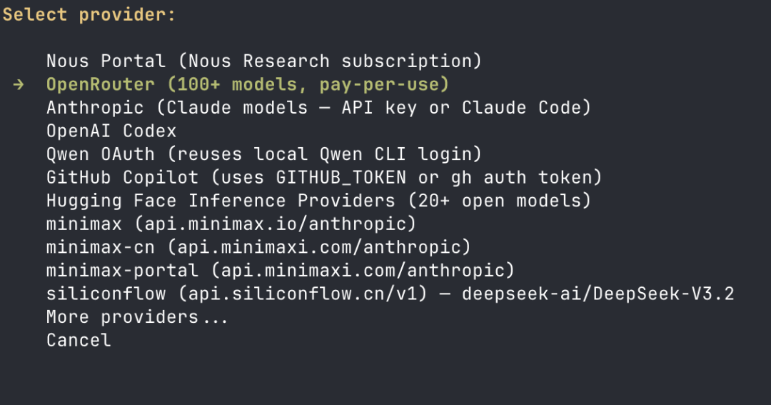 选择模型提供商的配置界面