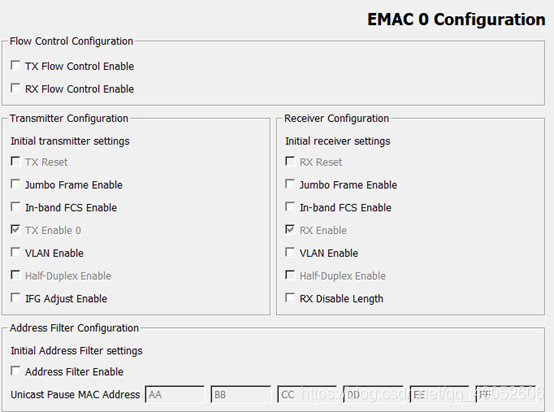 EMAC 0流控制与收发器配置界面