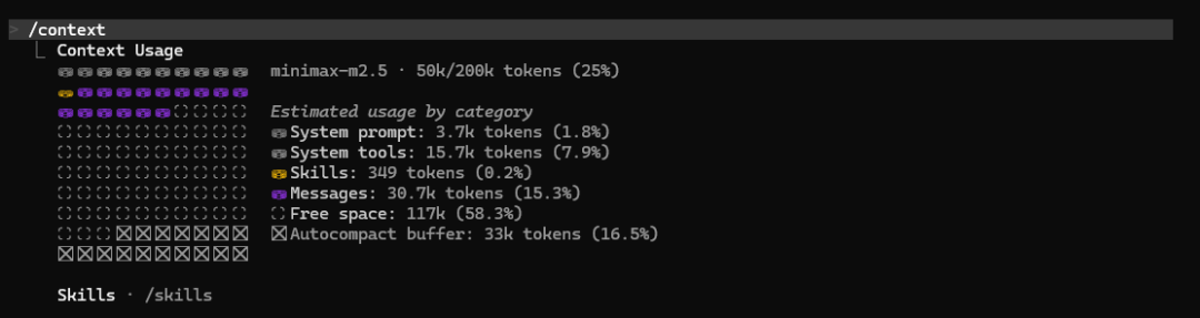 /context命令显示当前会话的token使用情况统计