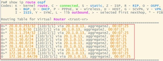 防火墙show ip route ospf输出,OSPF路由条目及下一跳信息