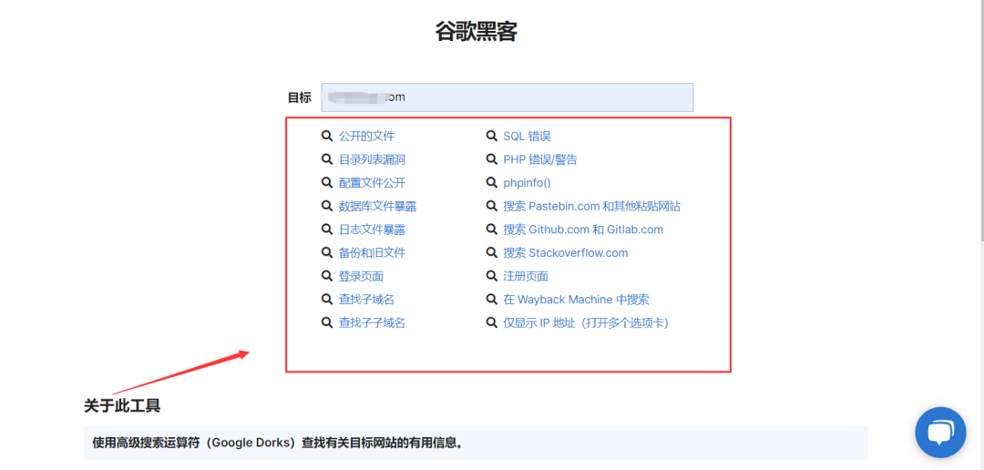 Pentest Tools 谷歌黑客工具选项