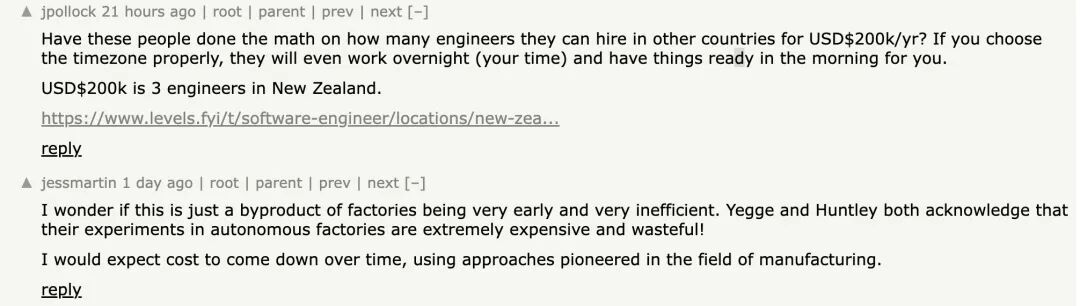 关于成本可能随时间下降的论坛评论