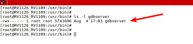 终端执行ls -l gdbserver显示文件权限及大小，位于/usr/bin目录