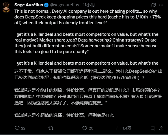 海外网友对DeepSeek降价动机的讨论截图
