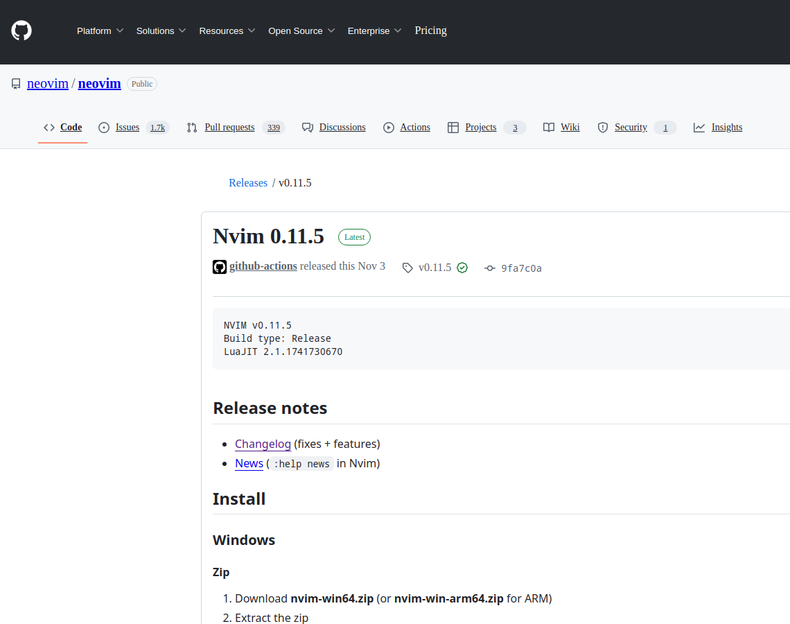 Nvim 0.11.5 发布页面