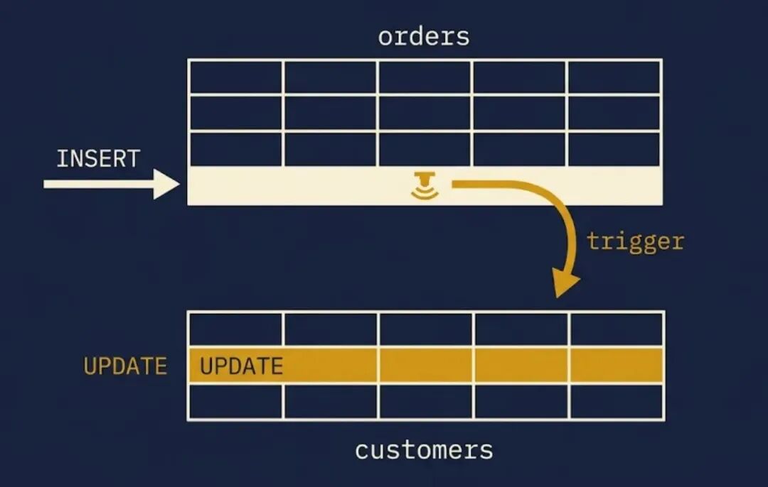 触发器从orders表插入自动更新customers表示意
