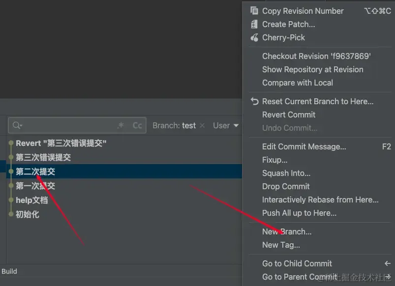 基于历史版本创建新分支示意图