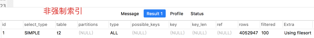 非强制索引执行计划