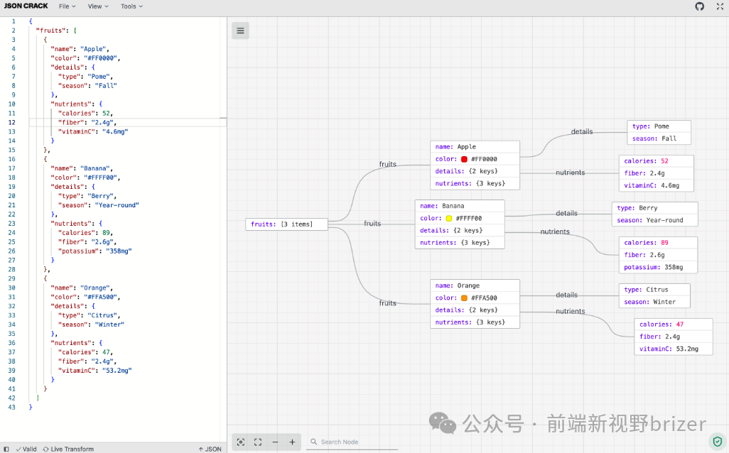 JSON数据结构与思维导图对比界面