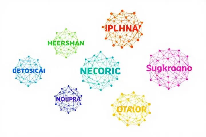 多个彩色网络状几何图形
