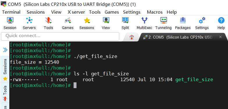 终端显示获取到的文件大小