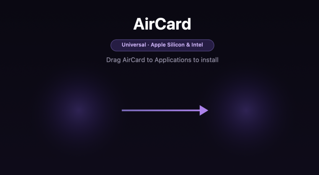 AirCard DMG 拖入 Applications 文件夹的安装界面