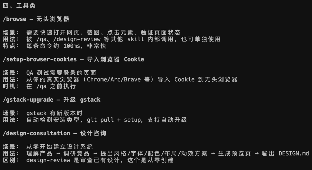 gstack中工具类技能的功能说明