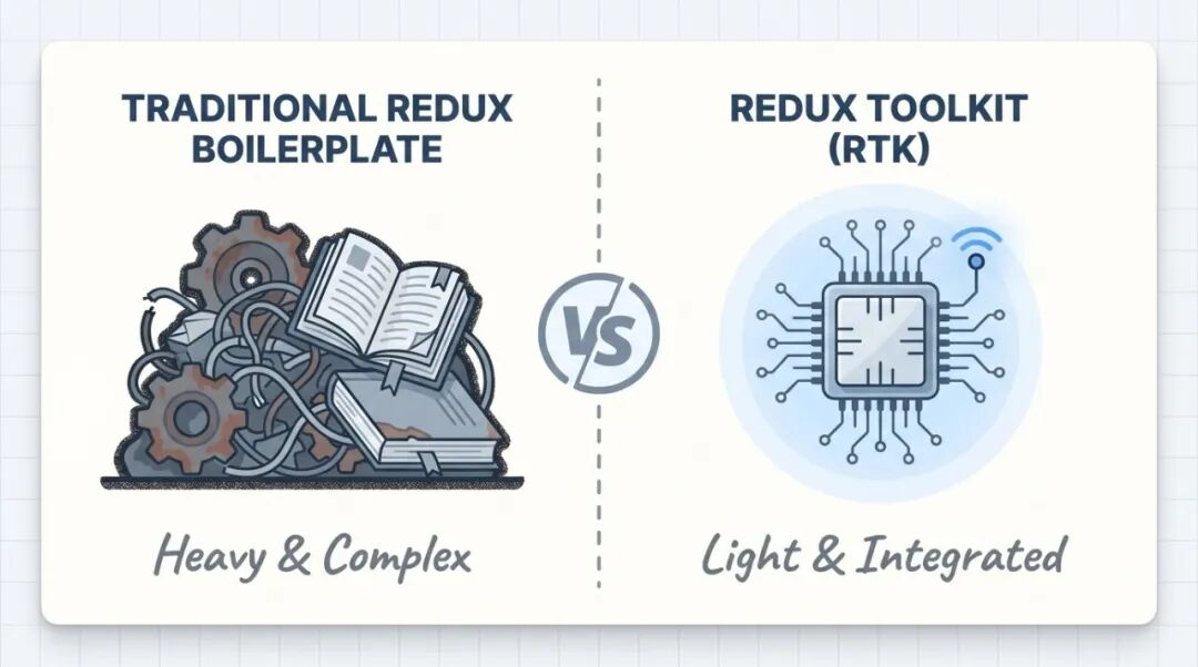 传统Redux样板代码与Redux Toolkit对比图
