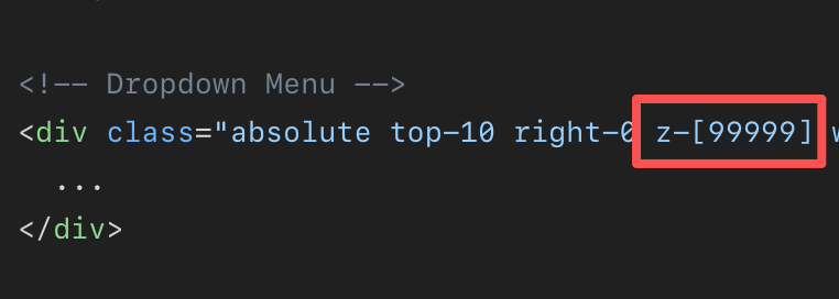 AI为下拉菜单设置超大z-index值的代码
