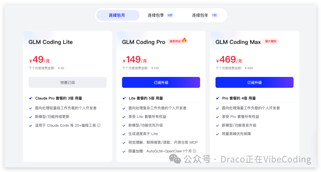 GLM Coding服务套餐对比