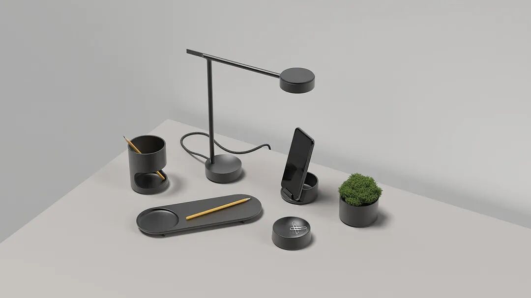 哑光黑色办公桌面场景