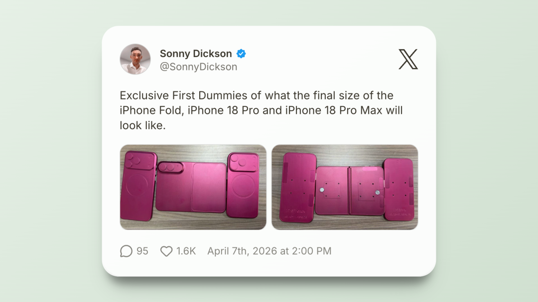 Sonny Dickson 发布的 iPhone 新机模推文截图