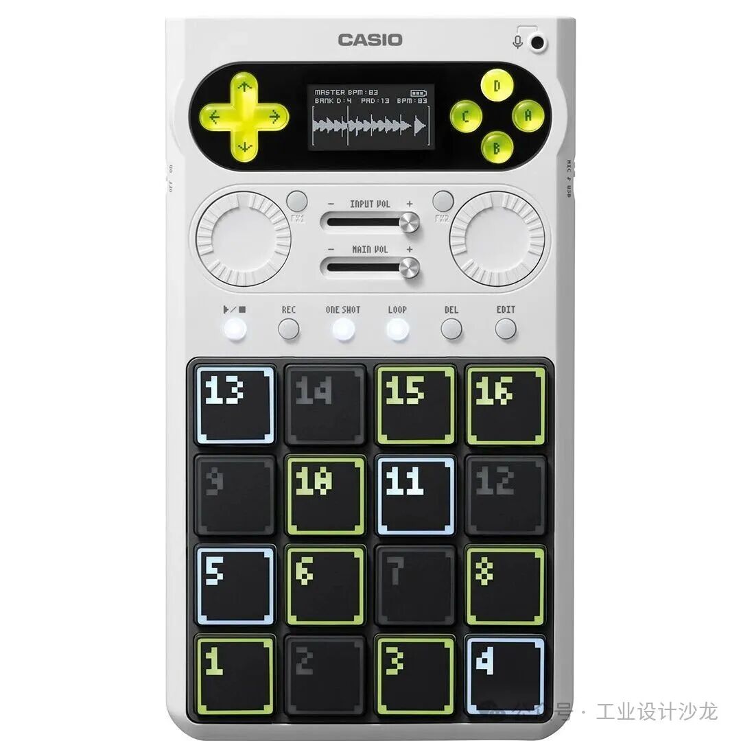 卡西欧便携电子音乐制作设备,白色外壳带16个方形按键