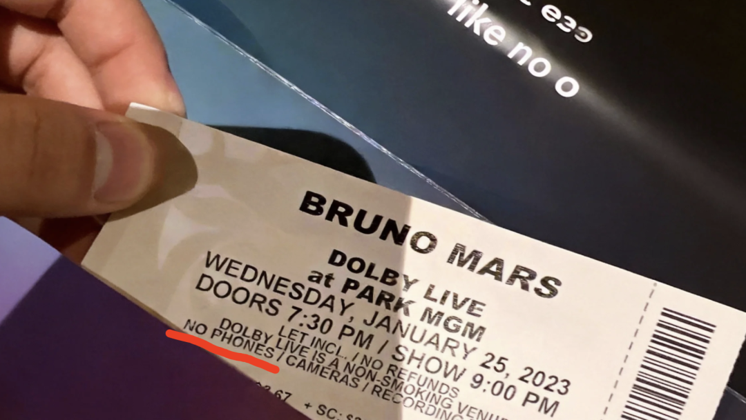Bruno Mars演唱会门票注明严禁手机