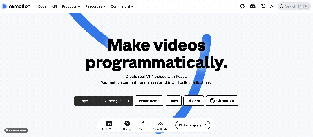 Remotion官网首页截图