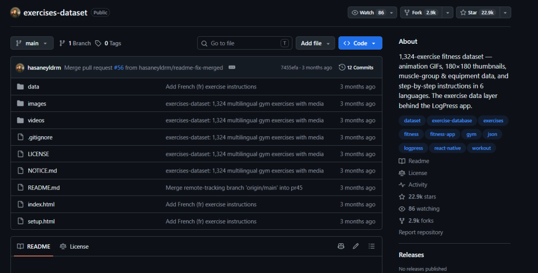exercises-dataset GitHub 仓库页面