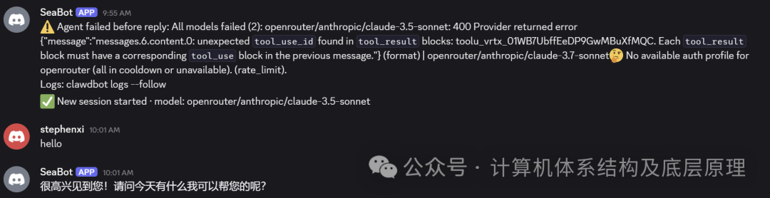 Clawdbot在Discord中的对话与错误提示