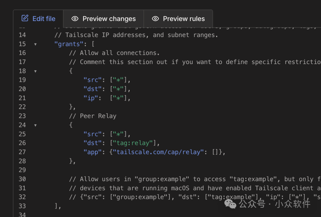 Tailscale ACL配置代码示例