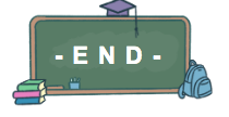 卡通风格黑板，写着“- END -”，配有书本和书包