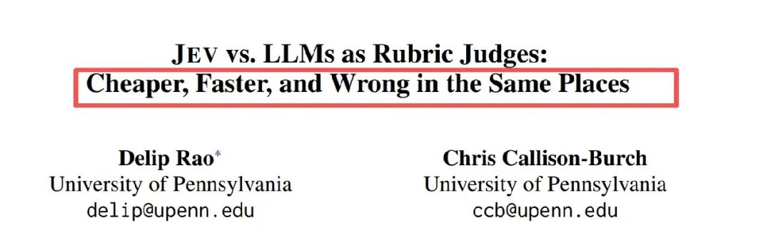 JEV vs. LLMs as Rubric Judges 论文标题页