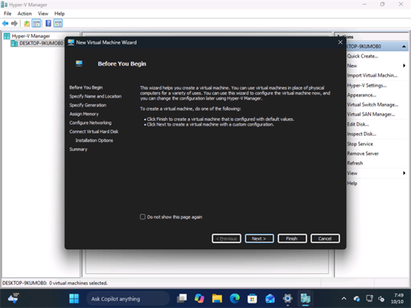 Hyper-V 管理器新建虚拟机向导深色模式截图