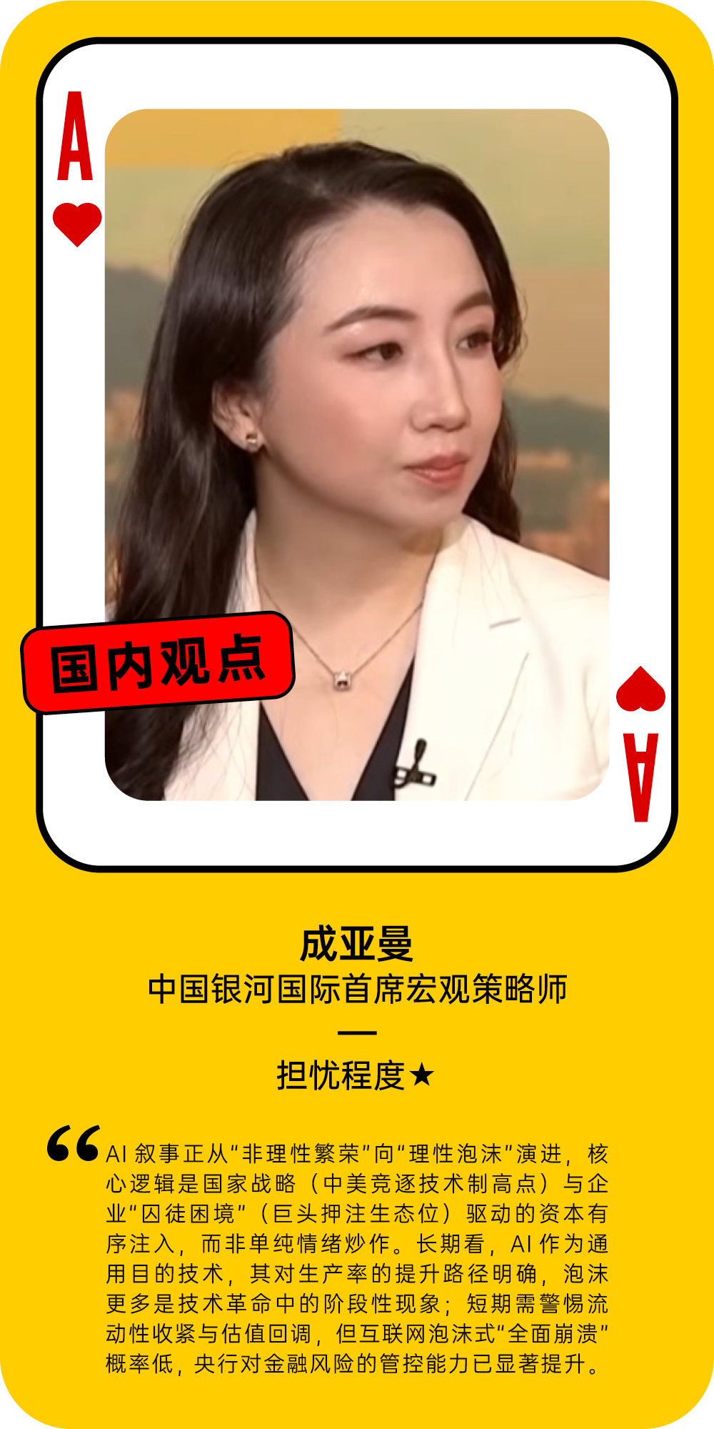 成亚曼关于AI泡沫的担忧程度观点卡