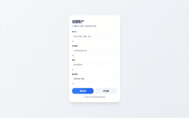 快速模式生成的注册表单效果